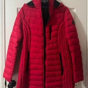 Nautica Women's Vibrant Red Puffer Coat